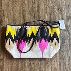 Coach Vibrant Zigzag Tote in Black, Yellow, Pink, and Tan